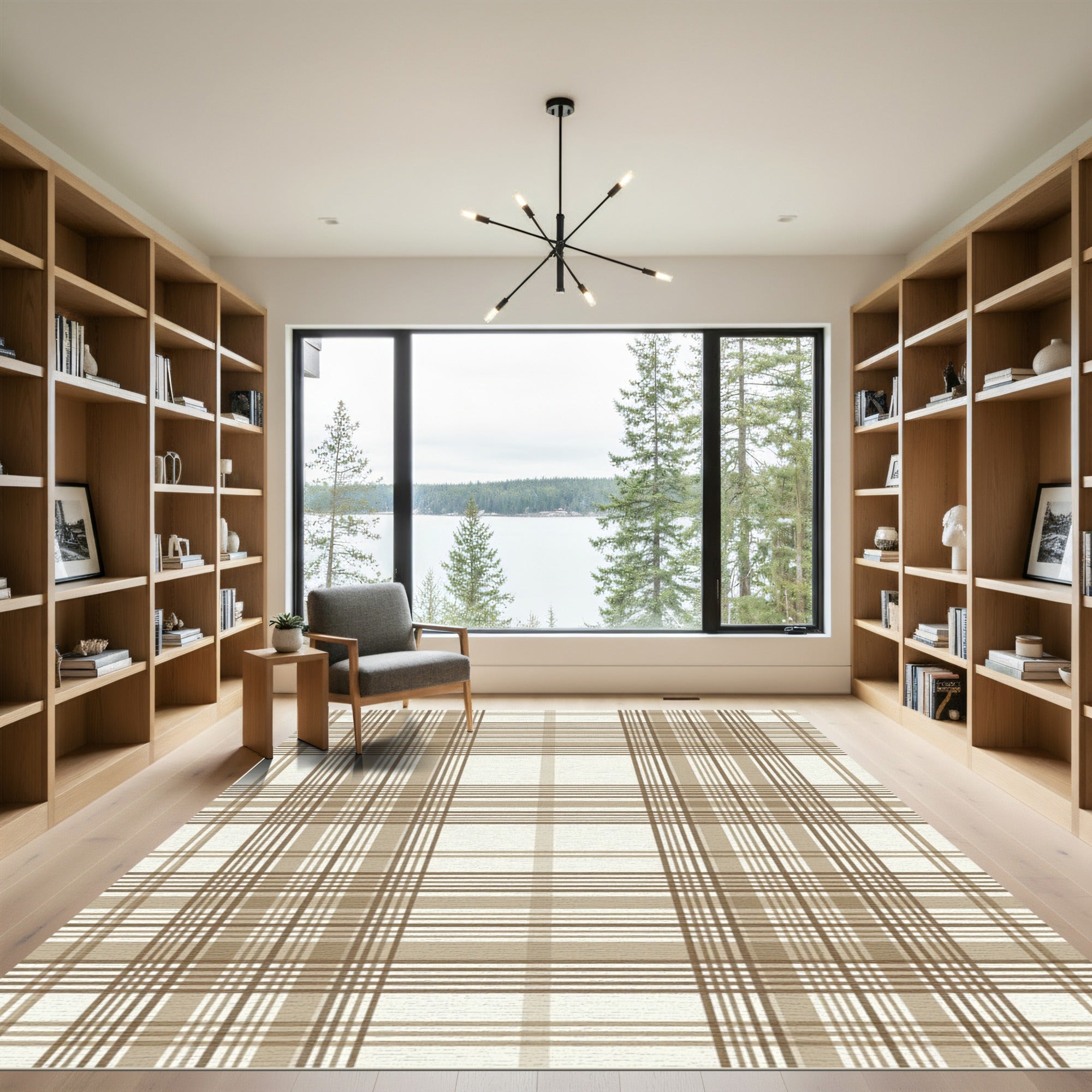Classic Beige Tartan Plaid Check Rug
