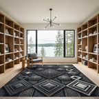 Dark Gray Geometric Diamond Medallion Rug