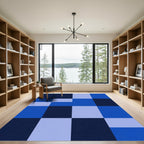 Deep Blue Geometric Color Block Rug