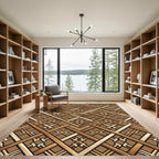 Earthy Geometric Lattice Woven Wood Rug