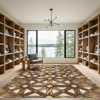 Golden Brown Interlocking Star Geometric Rug