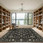 Black Golden Fish Floral Scrollwork Rug