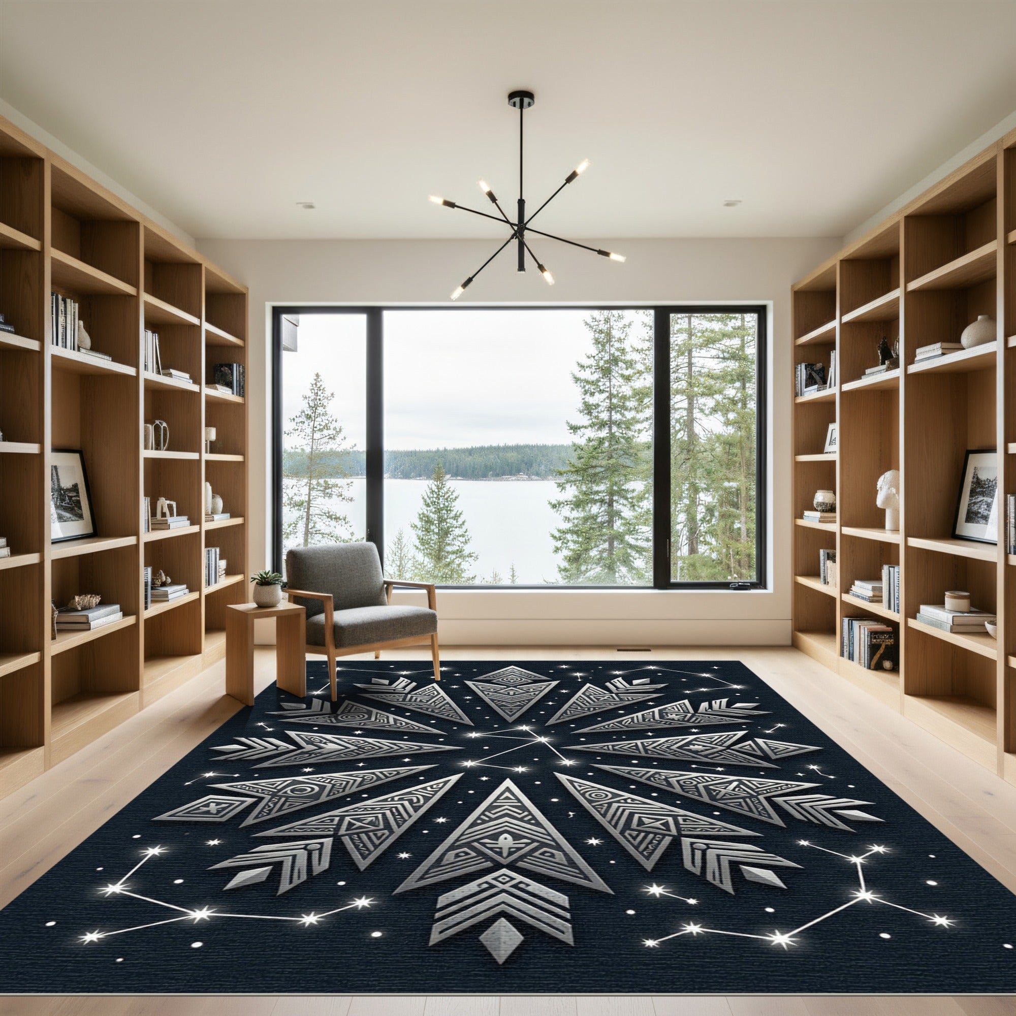 Silver Celestial Geometric Starry Night Rug