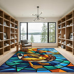 Stained Glass Mandarin Duck Geometric Art Rug