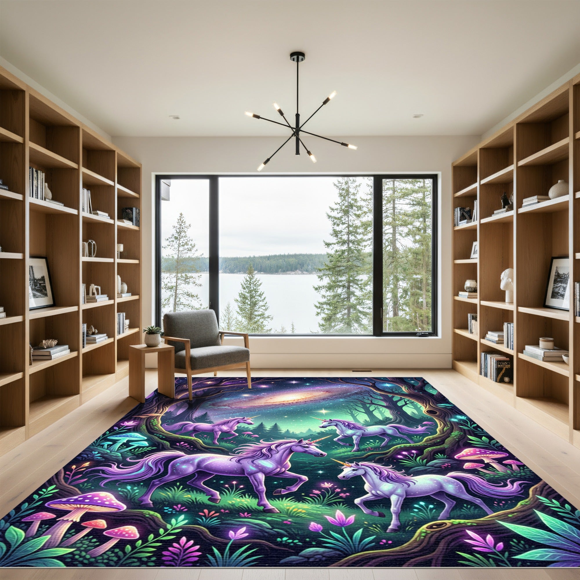 Whimsical Unicorn Enchanted Galaxy Forest Rug