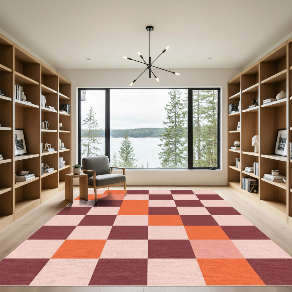 Terracotta Peach Checkerboard Square Rug