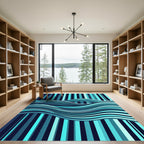 Deep Ocean Blue Wave Stripes Rug