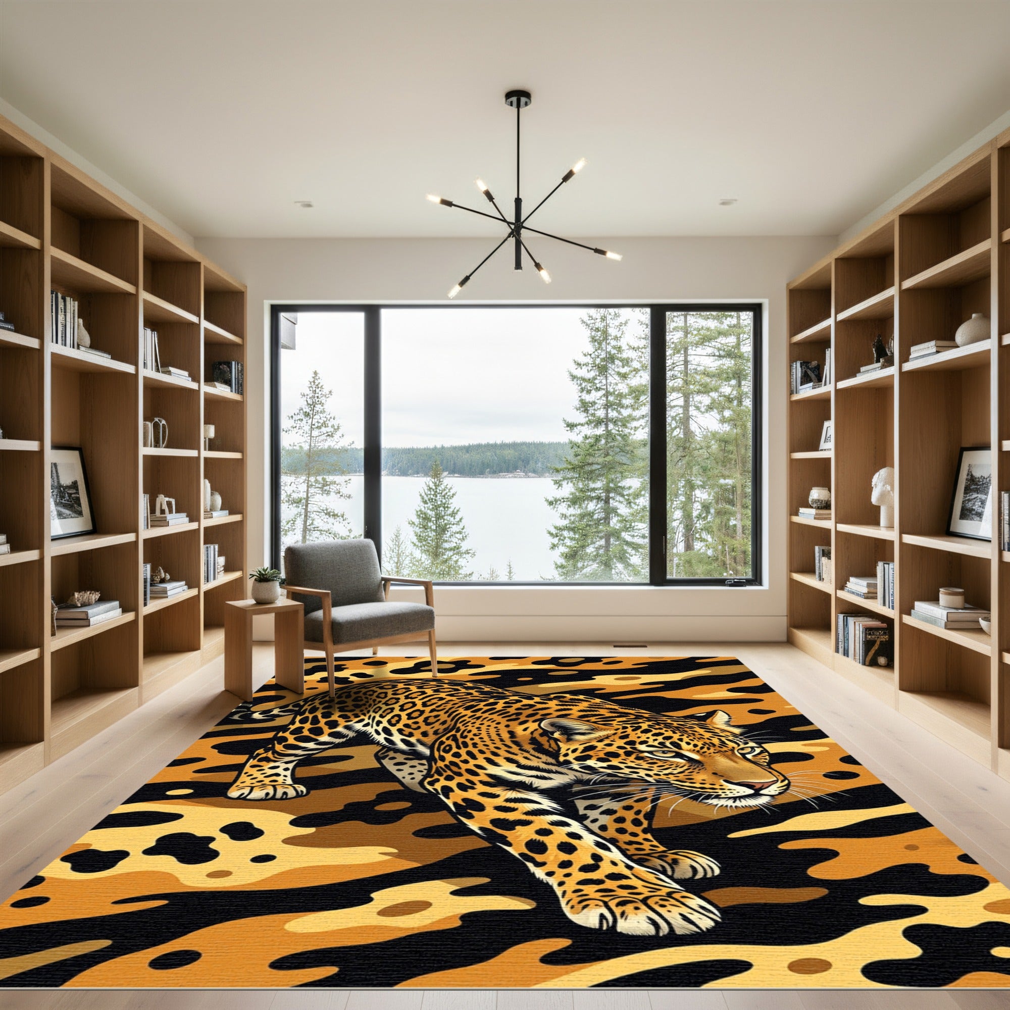 Bold Orange Leopard Animal Print Rug
