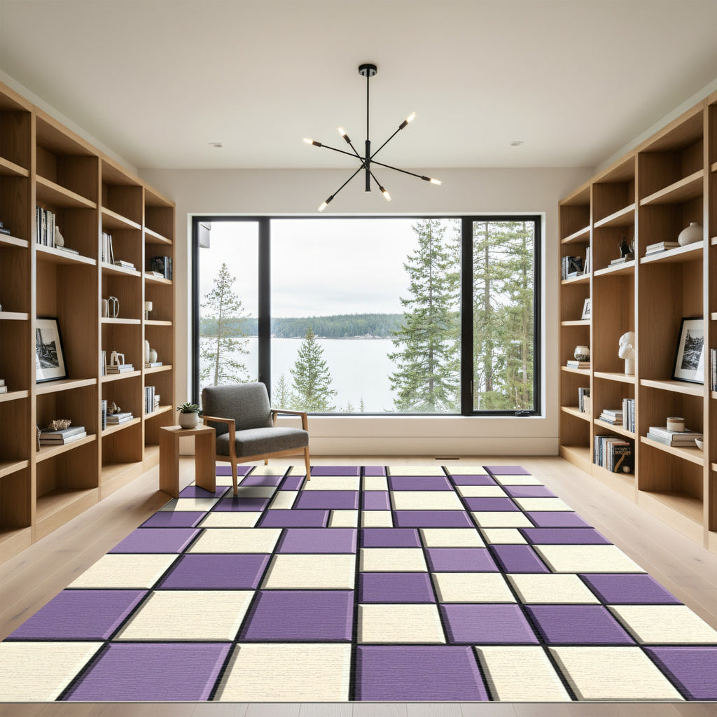 Lavender Cream Geometric Blocks Rug