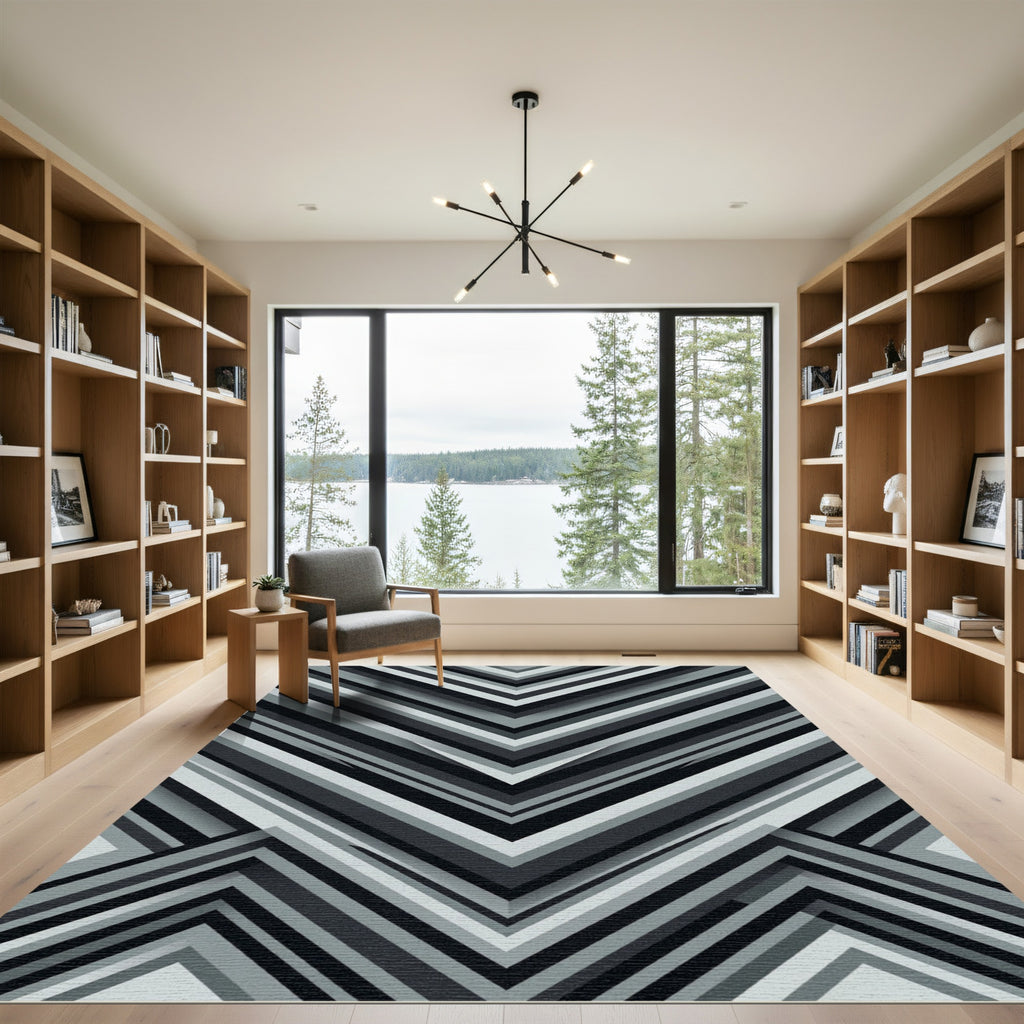 Monochrome Chevron Shadow Stripe Rug