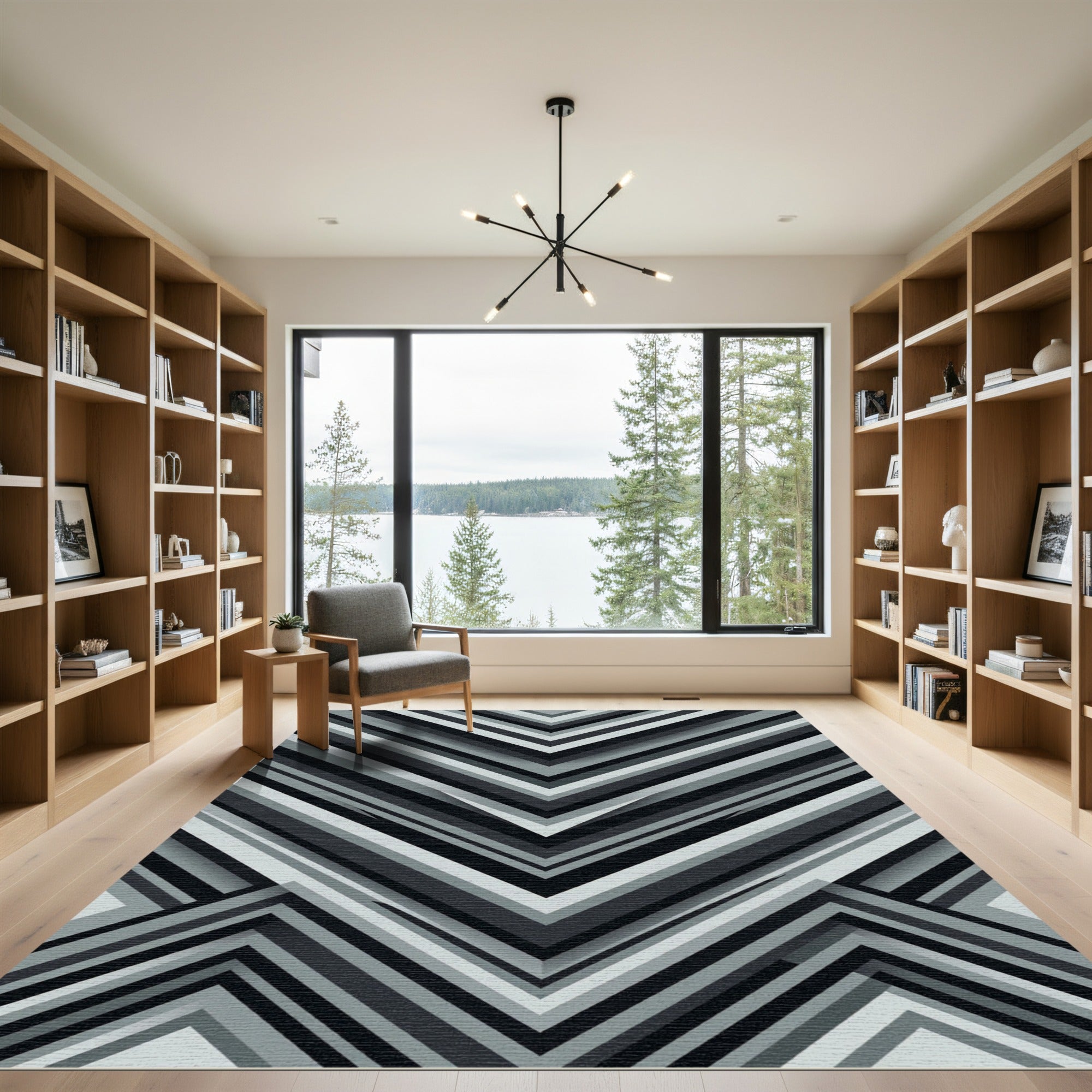 Monochrome Chevron Shadow Stripe Rug