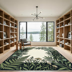 Green Floral Fern Olive Branch Botanical Rug