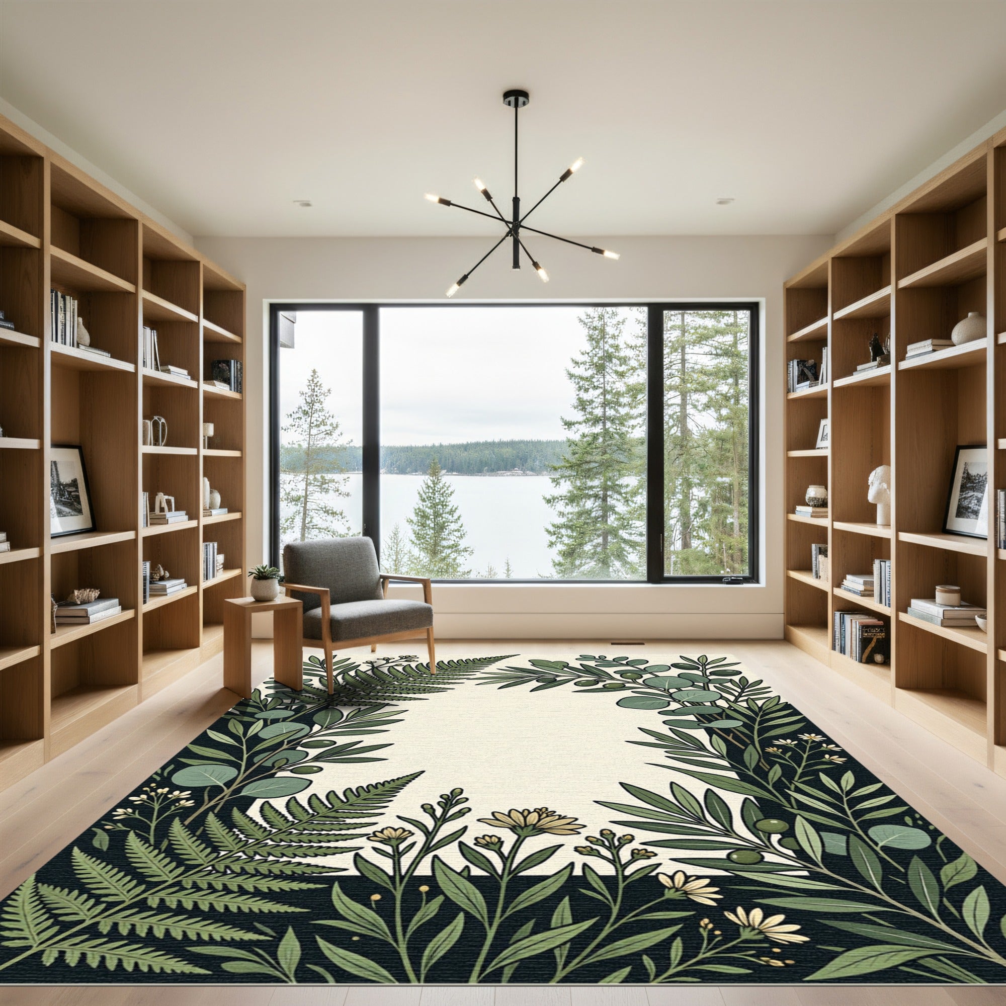Green Floral Fern Olive Branch Botanical Rug