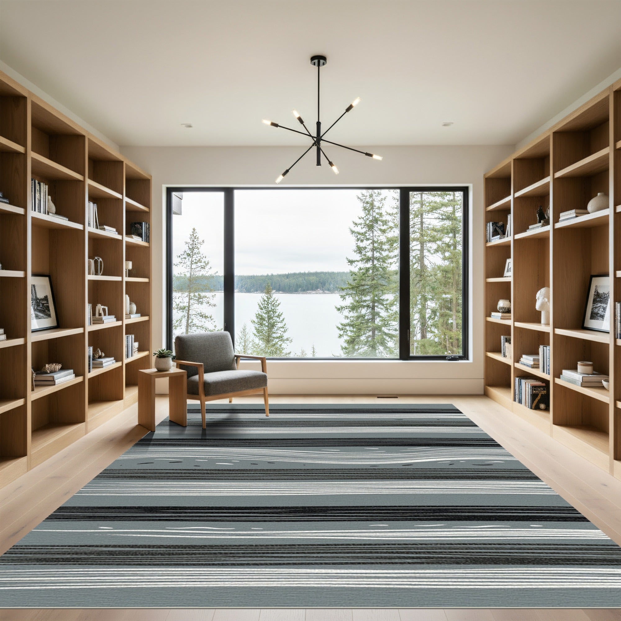 Modern Gray White Stripe Abstract Rug