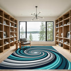 Modern Teal and Silver Swirl Vortex Rug