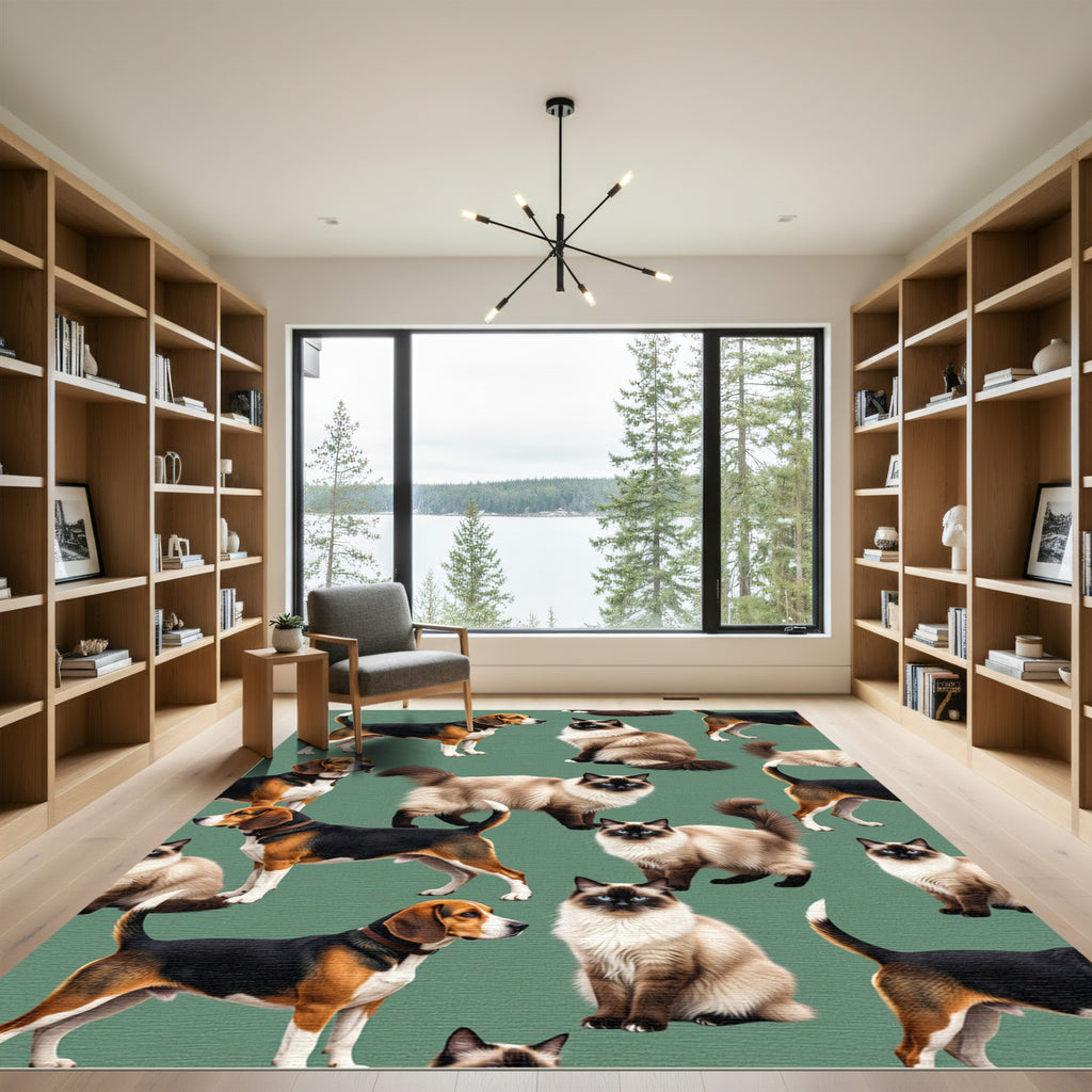 Cute Beagle and Ragdoll Cat Sage Rug