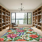 Breezy Aqua Peony Bee Garden Rug
