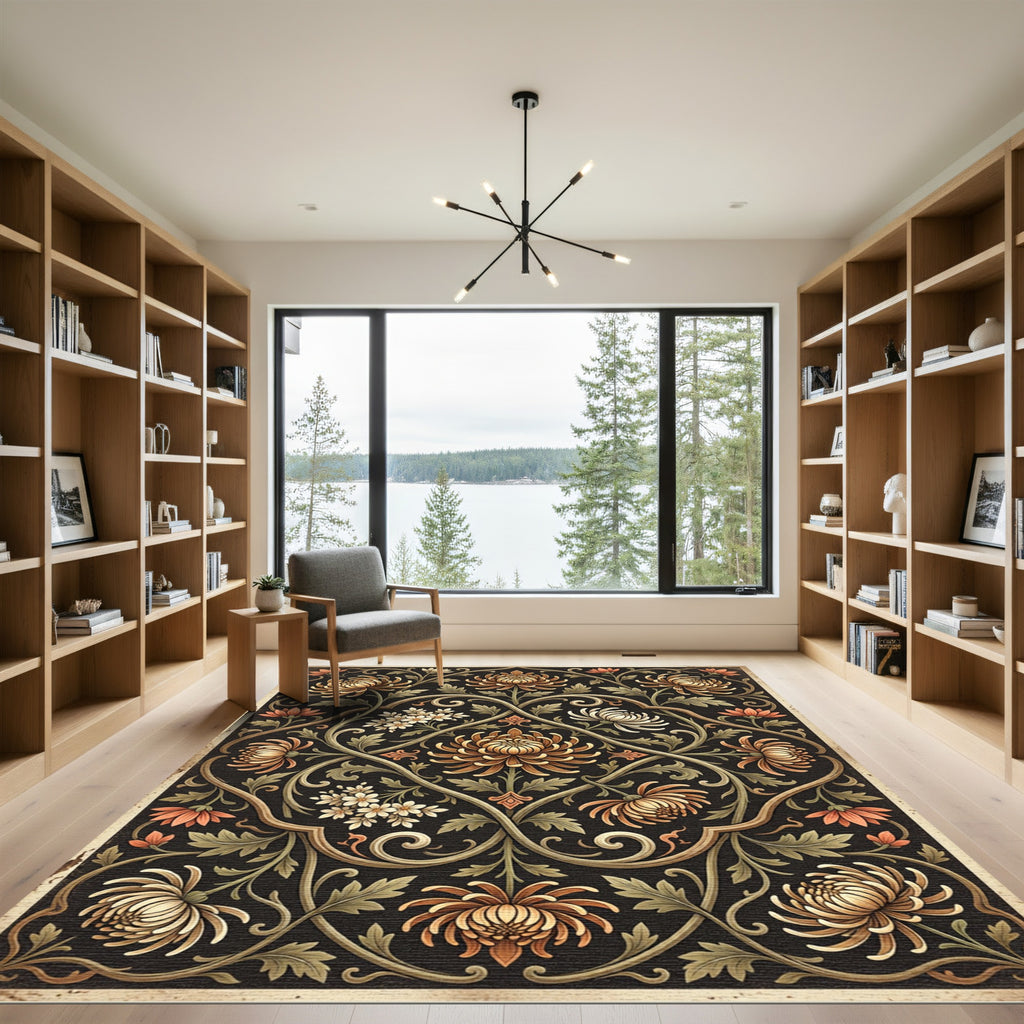 Chrysanthemum Floral Vine Scroll Rug
