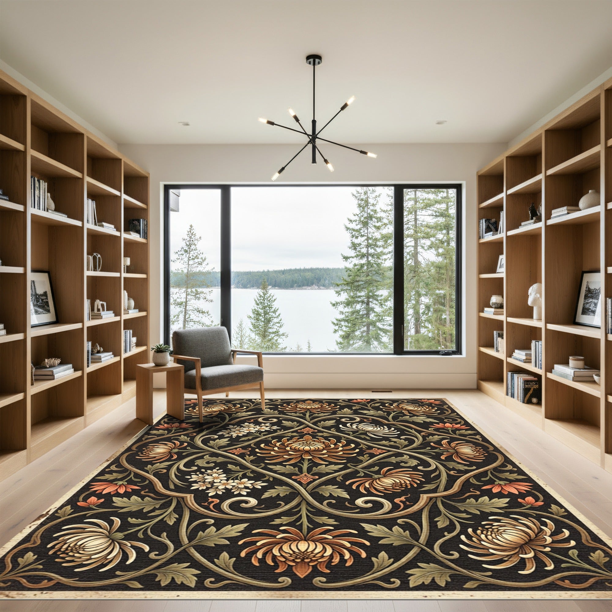 Chrysanthemum Floral Vine Scroll Rug