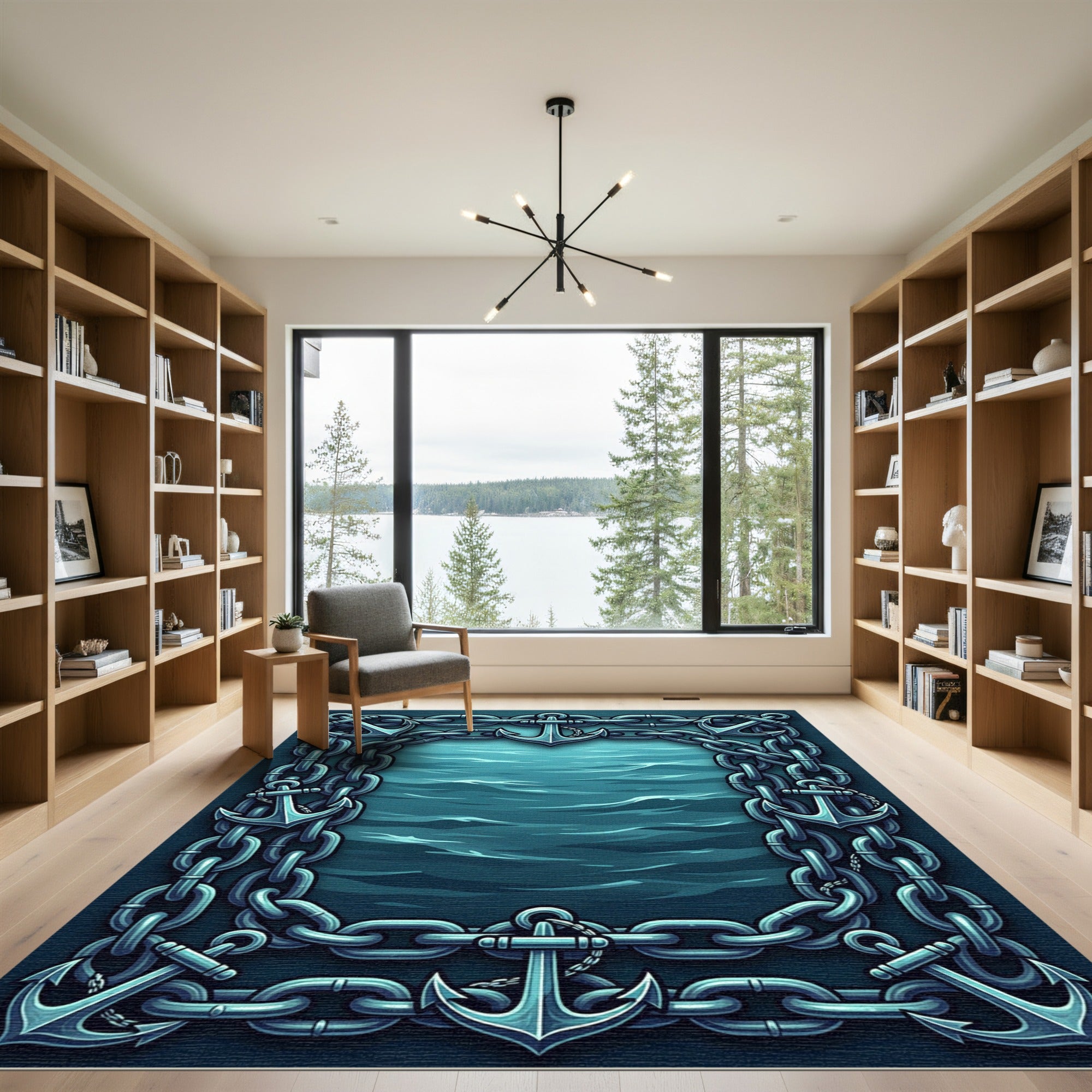 Nautical Anchor Chain Deep Sea Frame Rug
