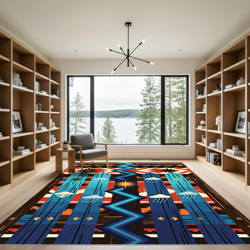Red Navajo Cloud Sun Zigzag Fence Rug
