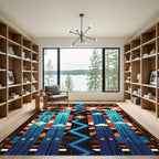Red Navajo Cloud Sun Zigzag Fence Rug