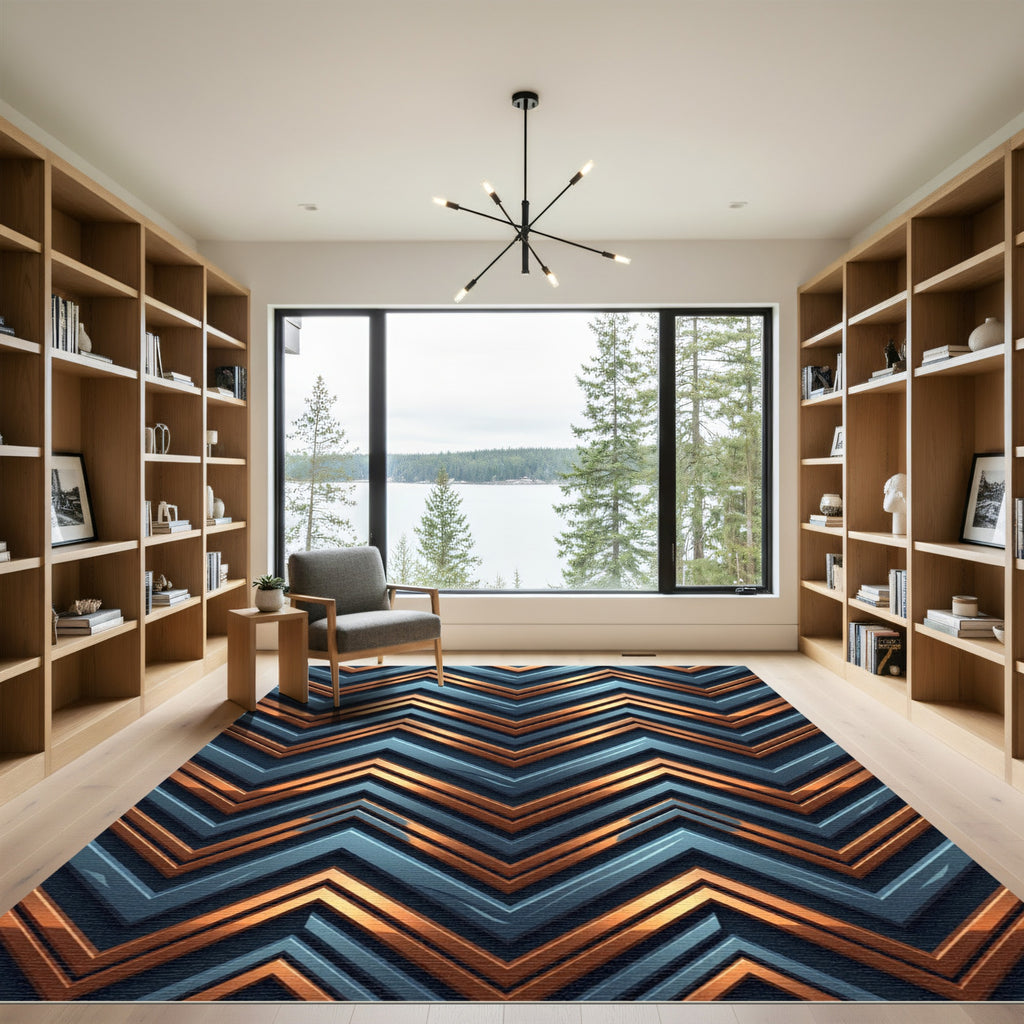 Metallic Gold and Slate Chevron Layering Rug