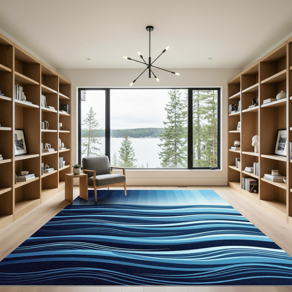 Modern Blue Gradient Ocean Wave Rug