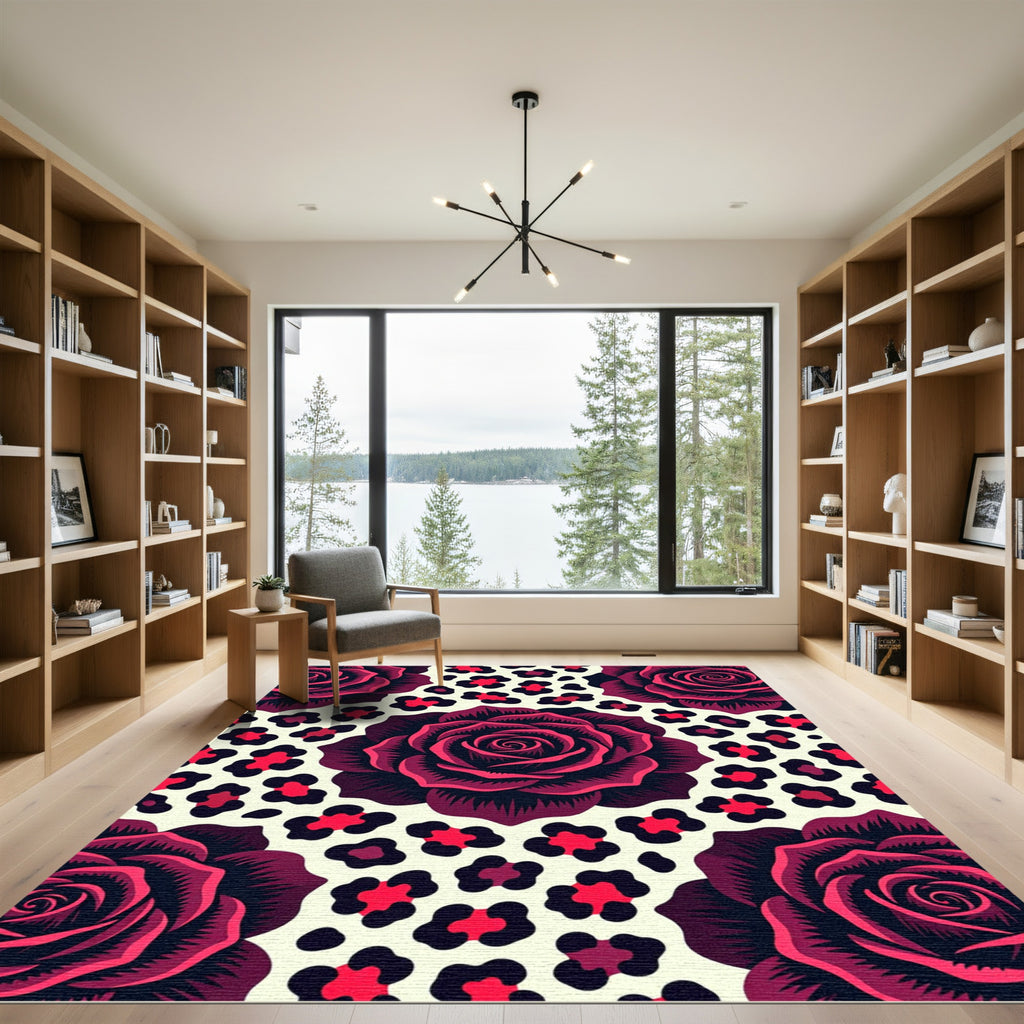 Dark Crimson Rose Leopard Spot Accent Rug
