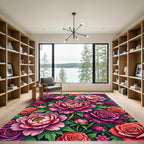 Vibrant Pink Peony Rose Garden Rug