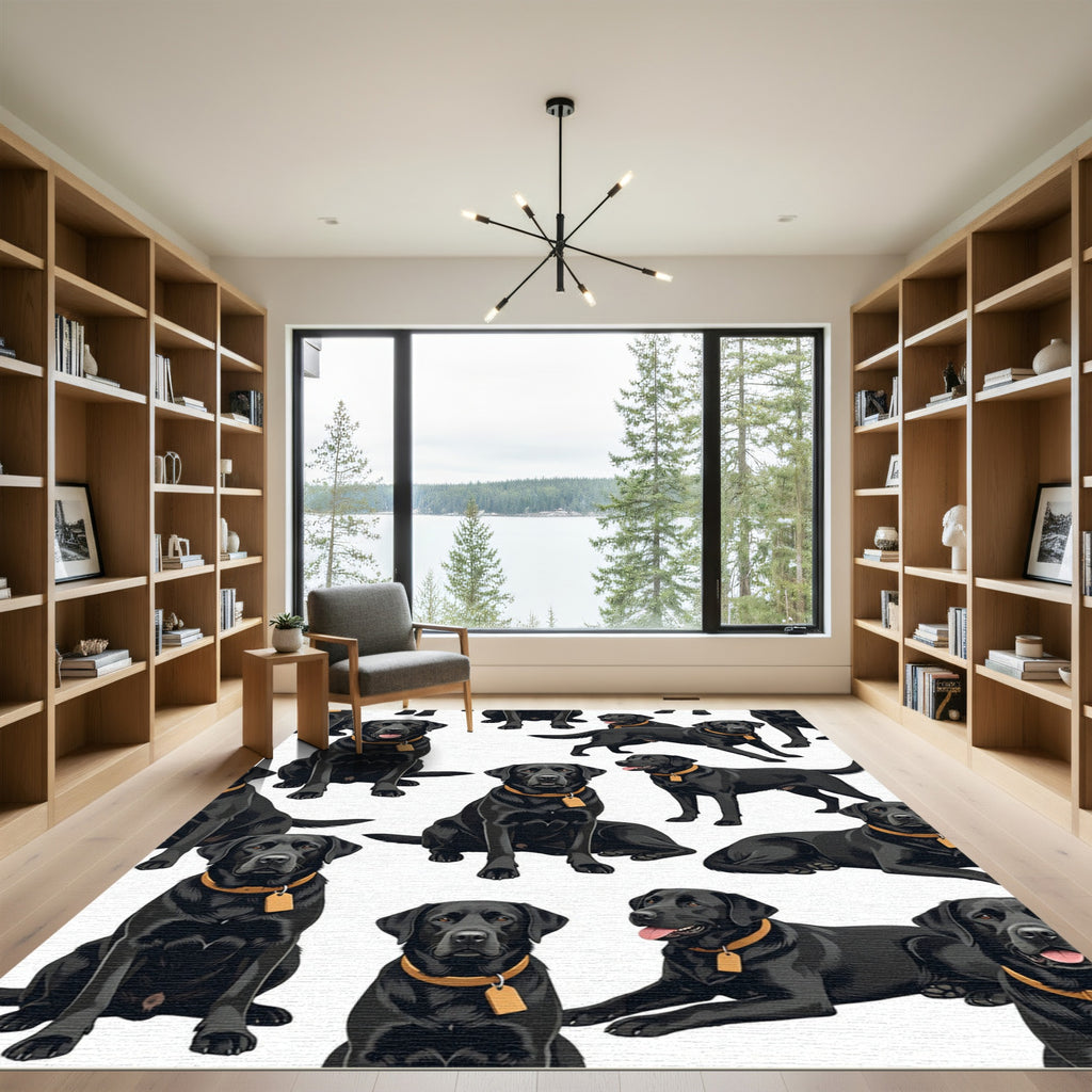 Cheerful Black Labrador Retriever Repeating Illustration Rug