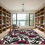 Dramatic Magenta Floral Botanical Scroll Rug