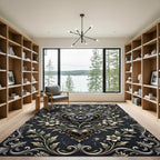 Gothic Black Heart Floral Damask Rug