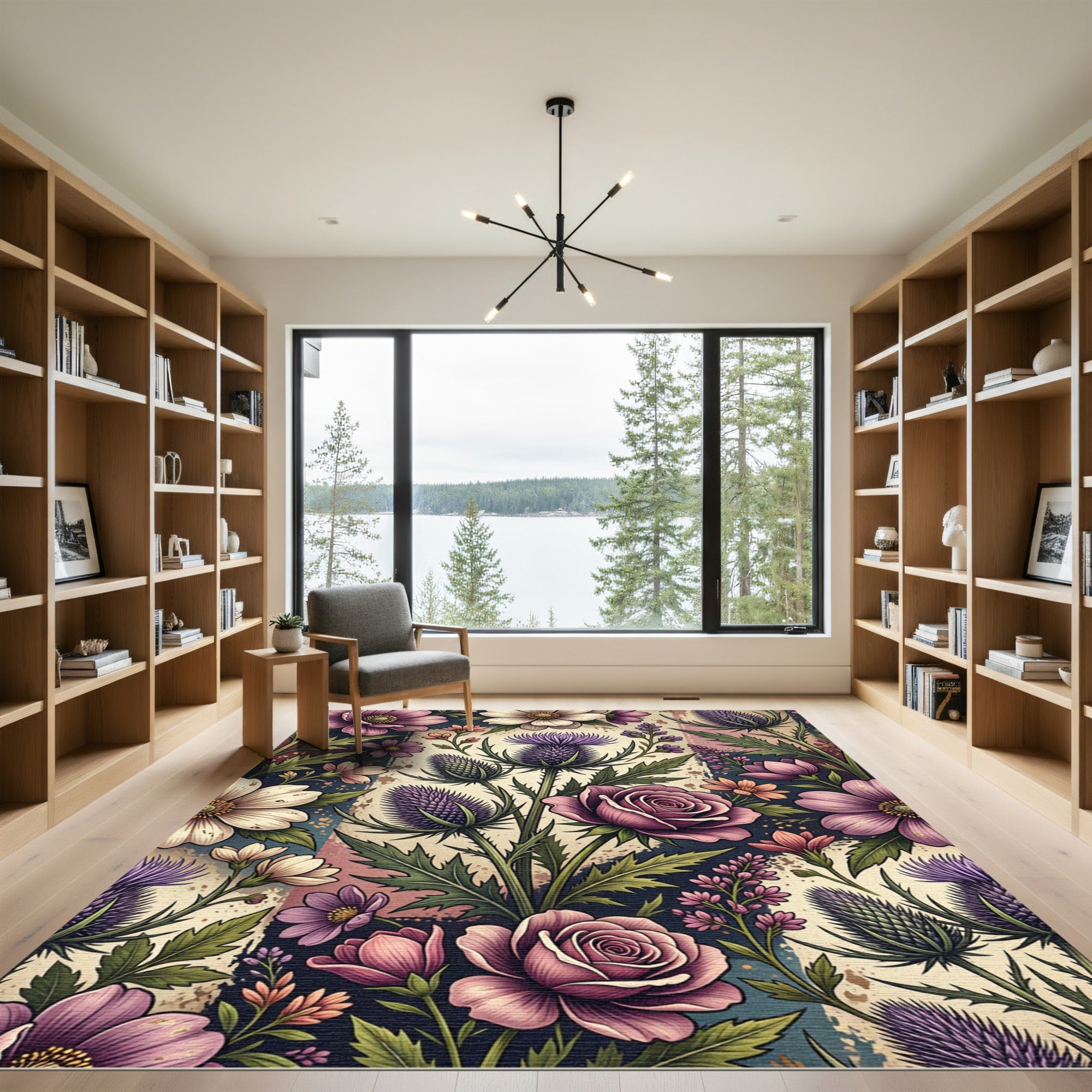 Vintage Dusty Rose Meadow Thistle Illustration Rug