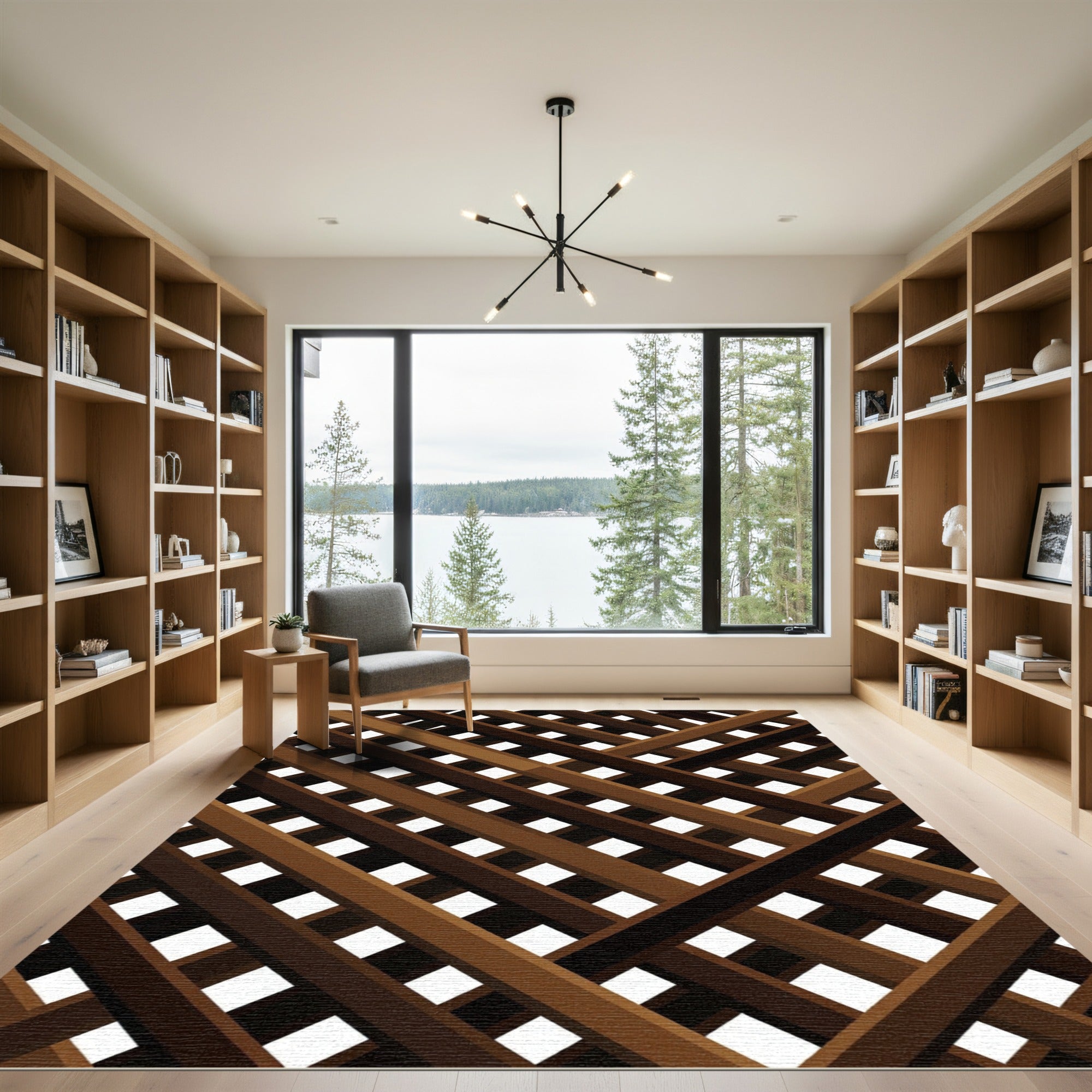 Brown Diagonal Lattice Geometric Grid Rug