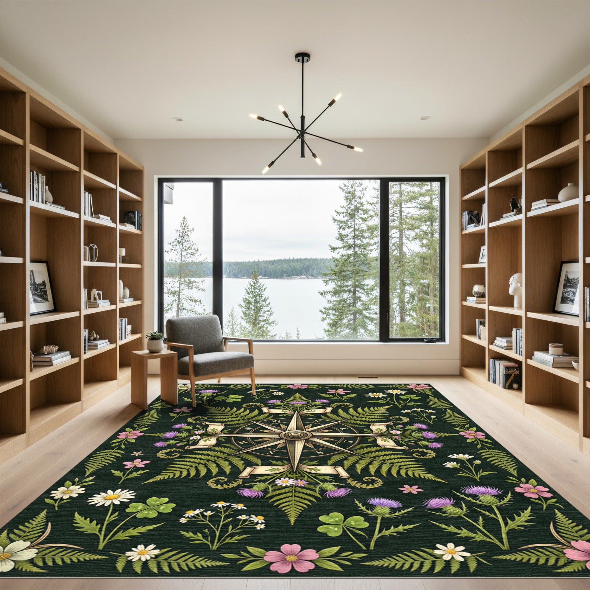 Dark Green Botanical Compass Flora Rug