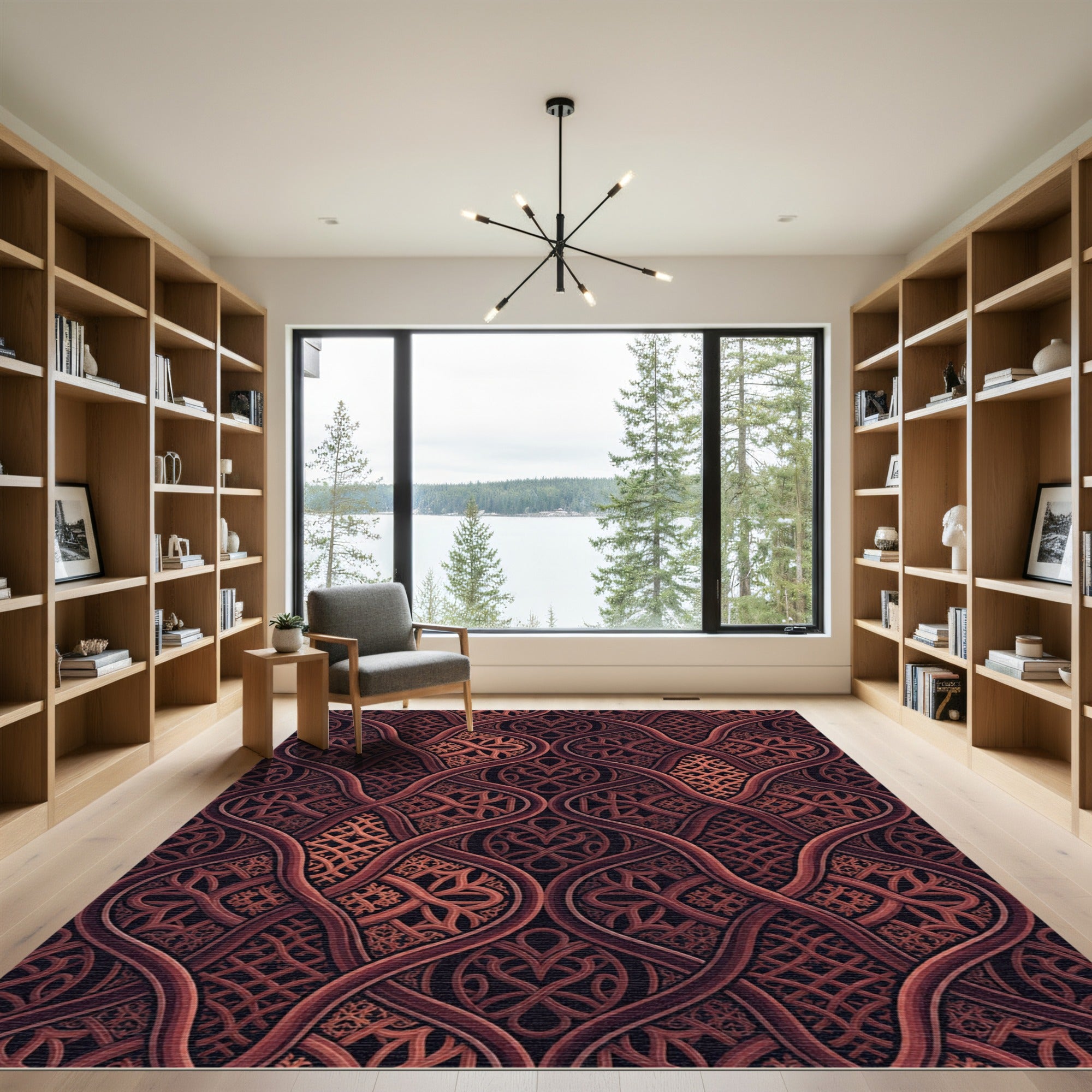 Intricate Copper Interlocking Woven Scroll Rug