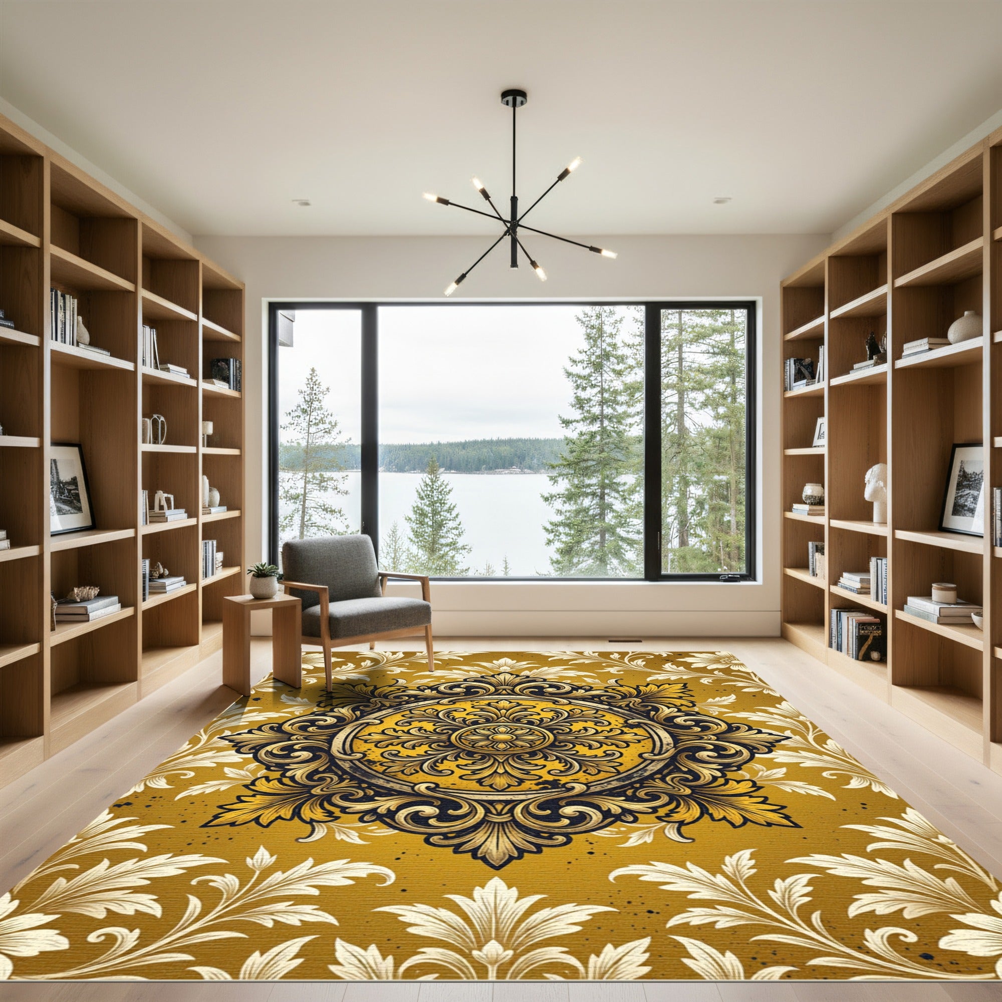 Ornate Golden Baroque Circular Medallion Rug