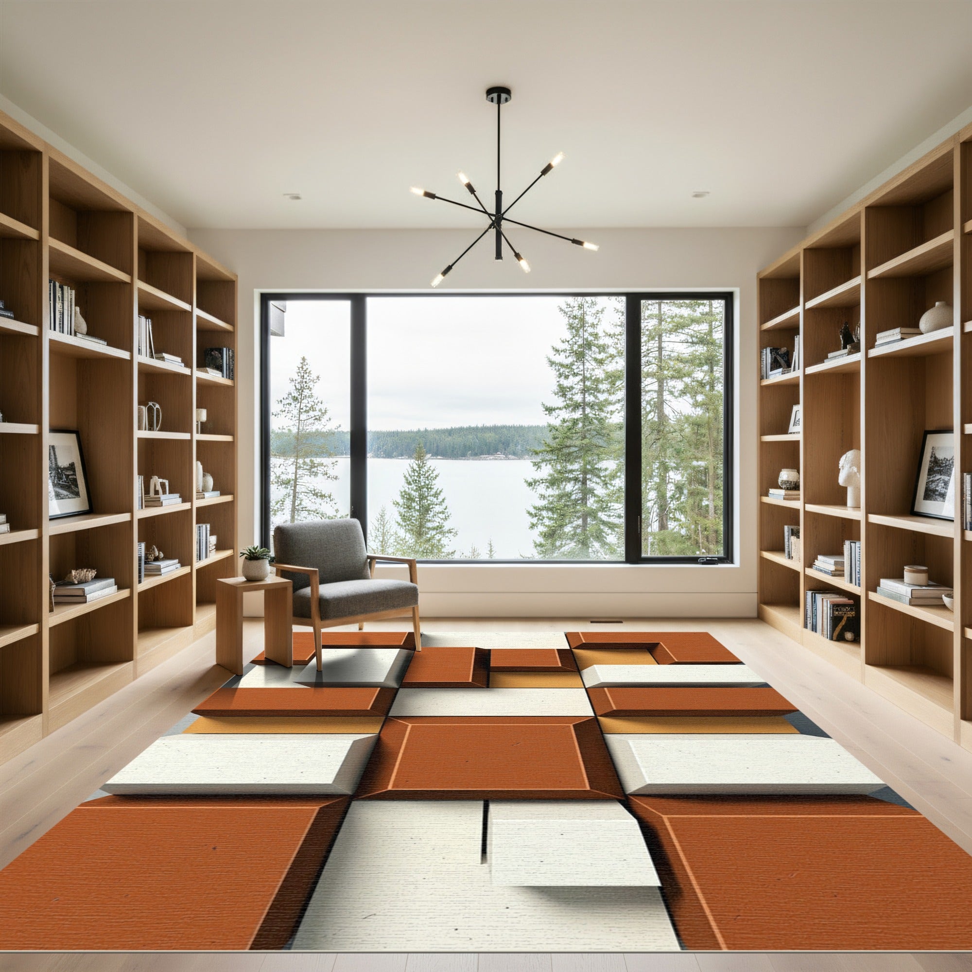 Terracotta White Geometric Block Rug