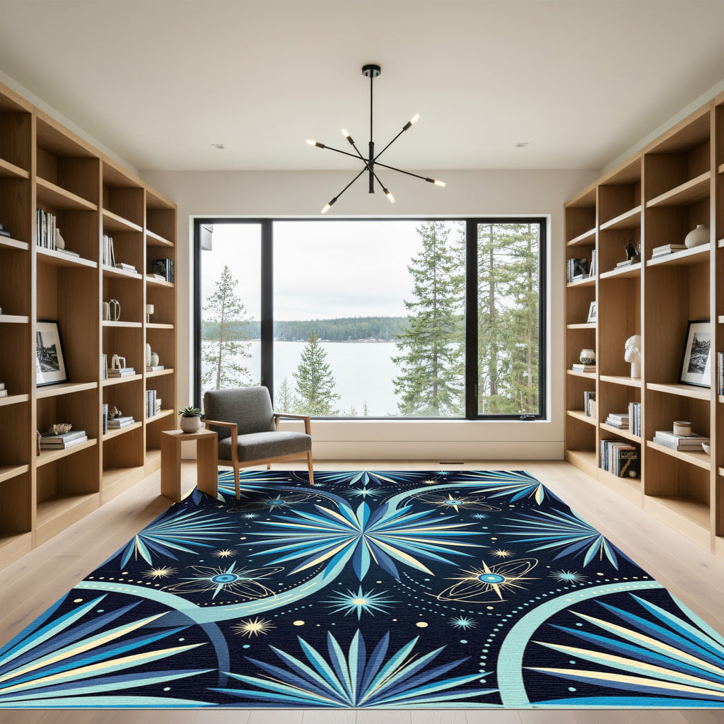 Celestial Blue Starburst Medallion Rug