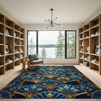 Art Deco Blue Gold Peacock Fan Rug