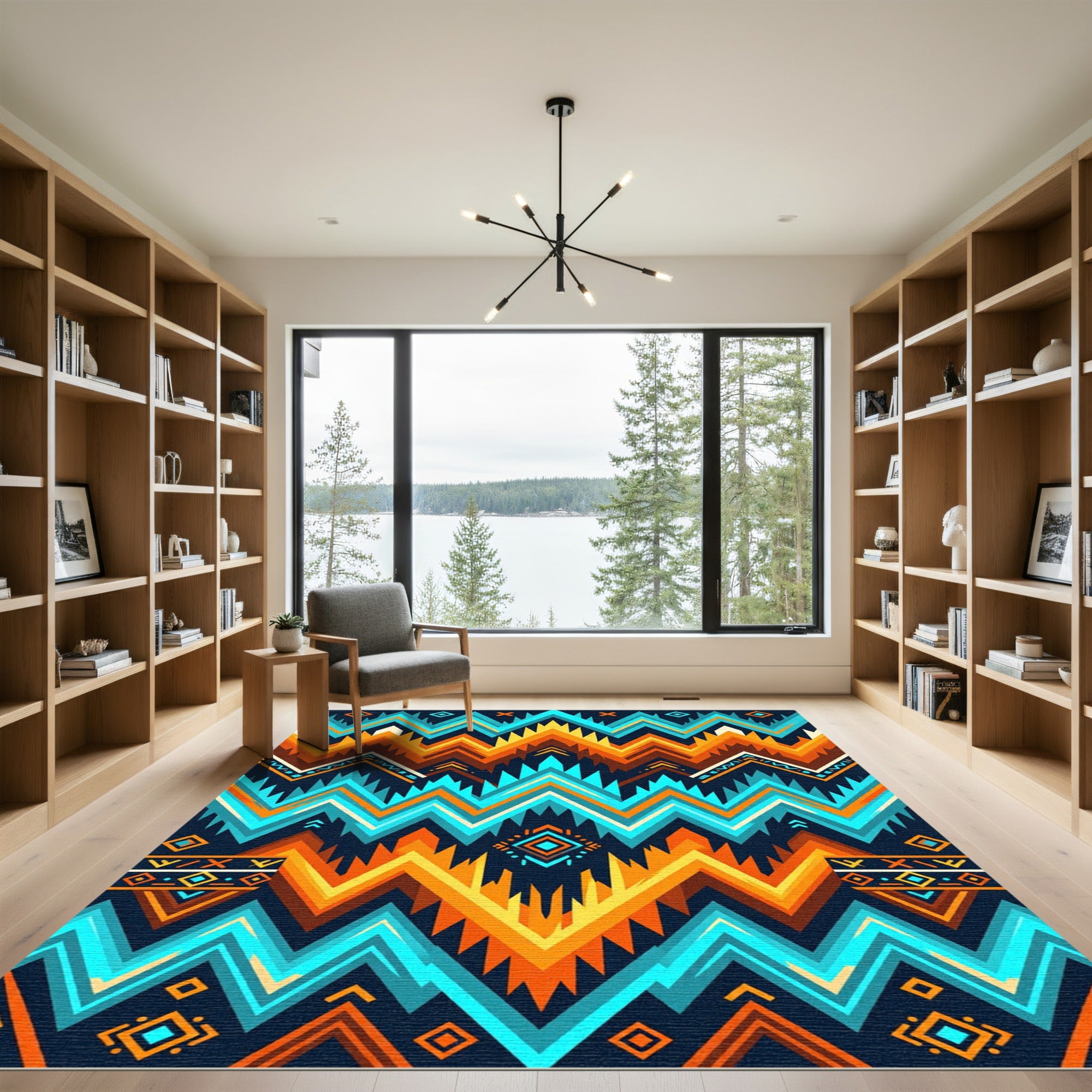 Vibrant Geometric Chevron Aztec Boho Rug