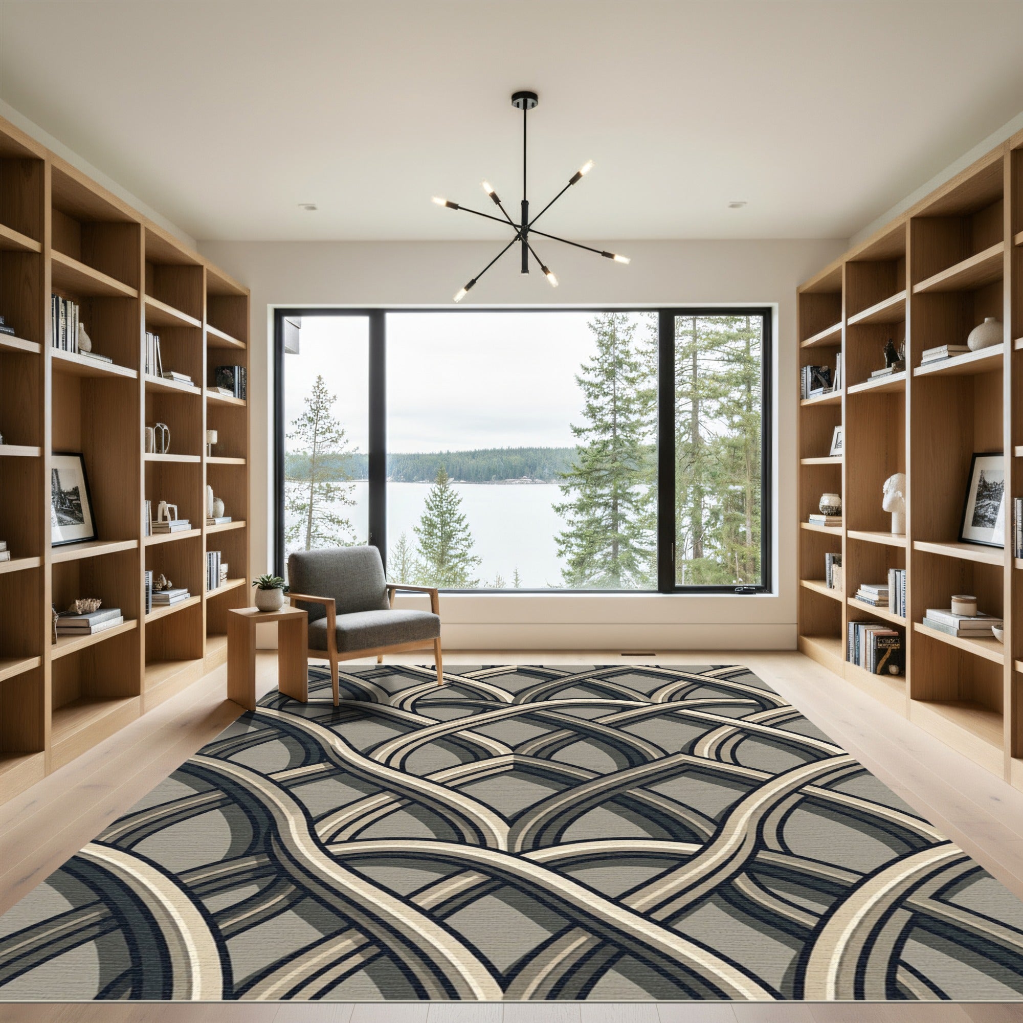 Elegant Taupe Interlocking Arched Lattice Rug