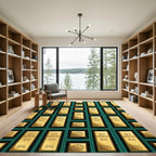Opulent Metallic Gold Bar Grid Rug