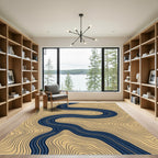 Midnight Blue Abstract Contour Flow Rug