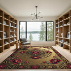 Elegant Golden Crimson Peony Medallion Rug