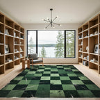 Distressed Green Checkerboard Grungy Rug