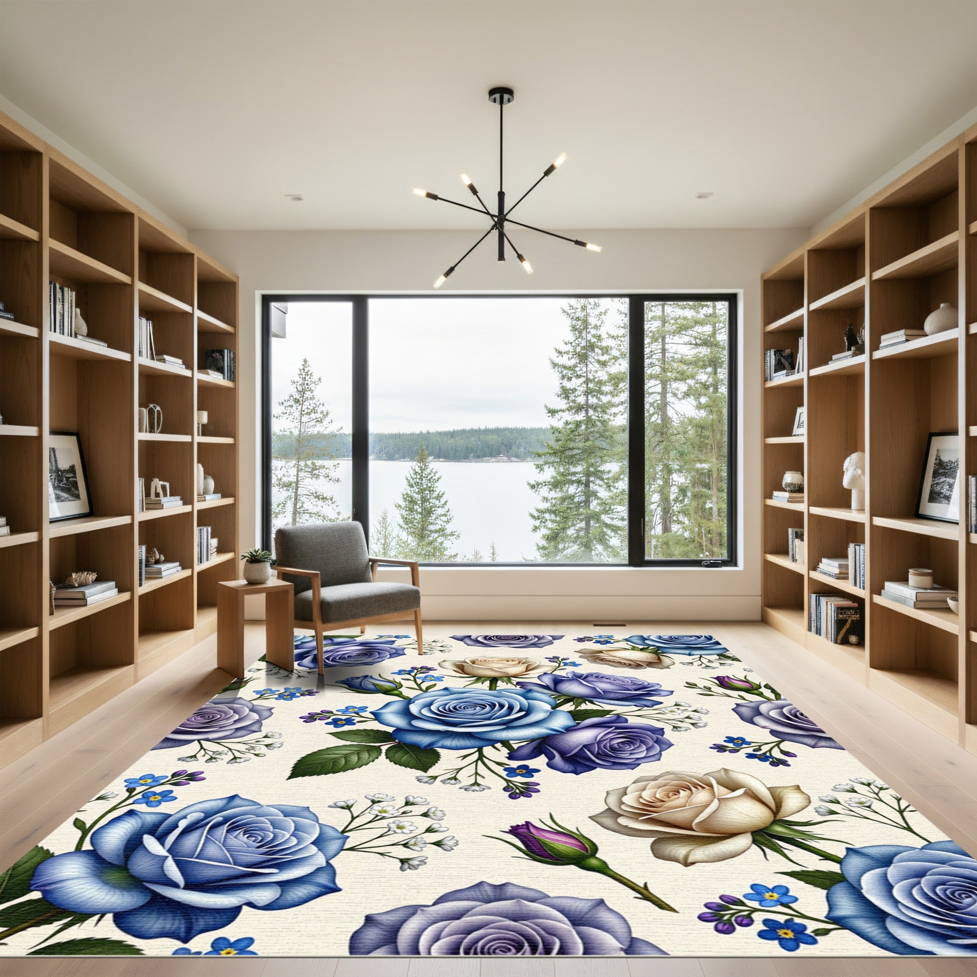 Shades of Blue Rose Garden Floral Rug
