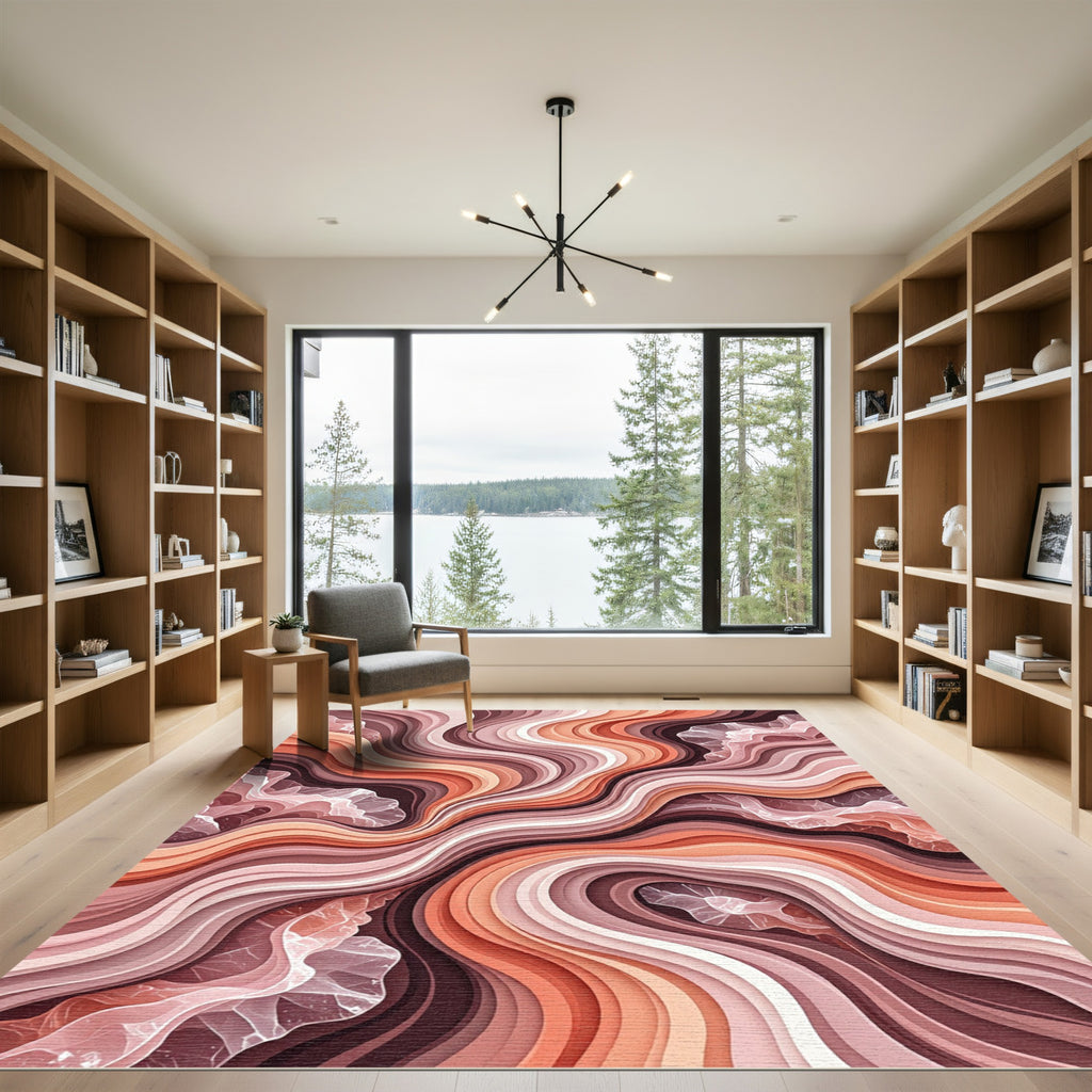 Terracotta And Pink Wavy Flow Rug