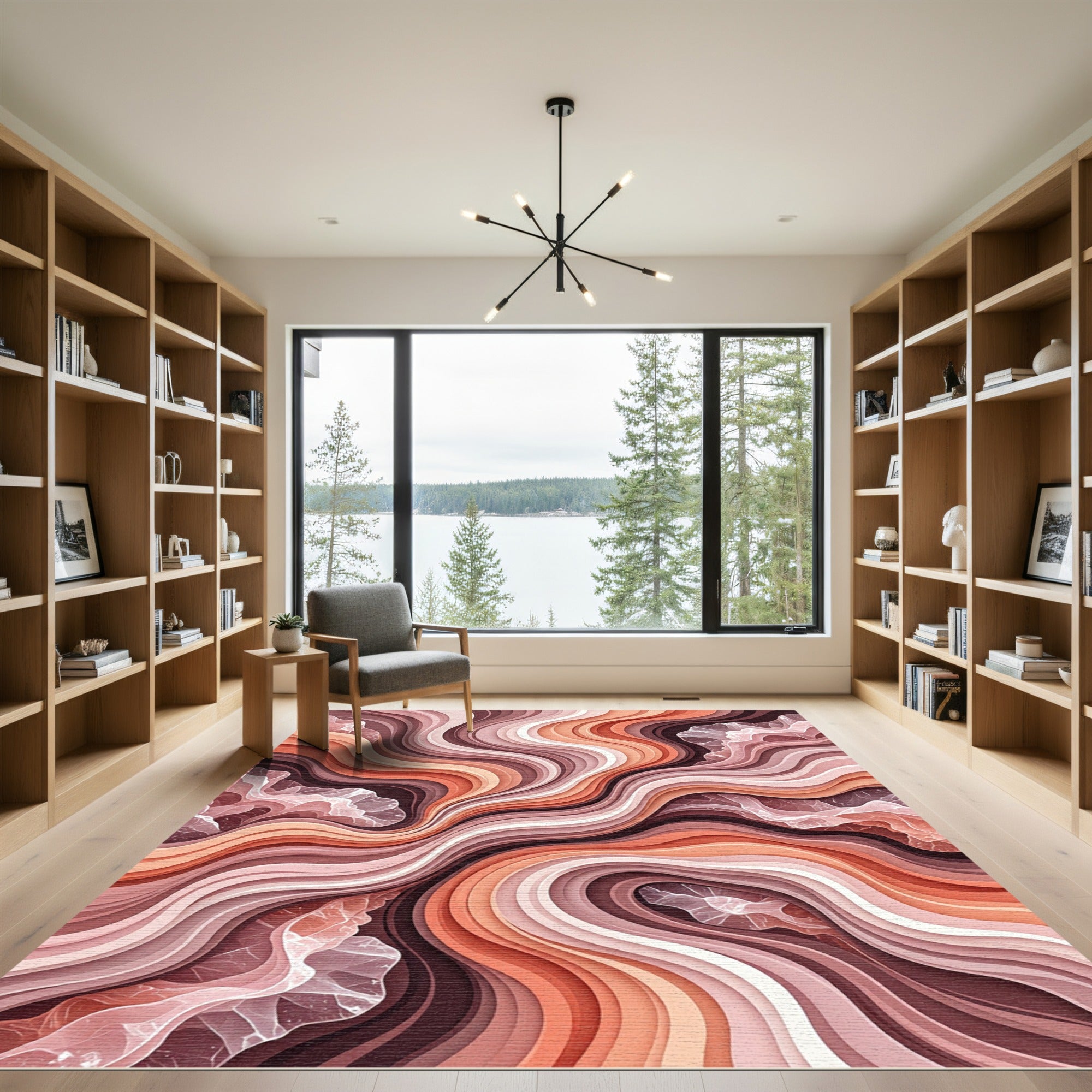 Terracotta And Pink Wavy Flow Rug